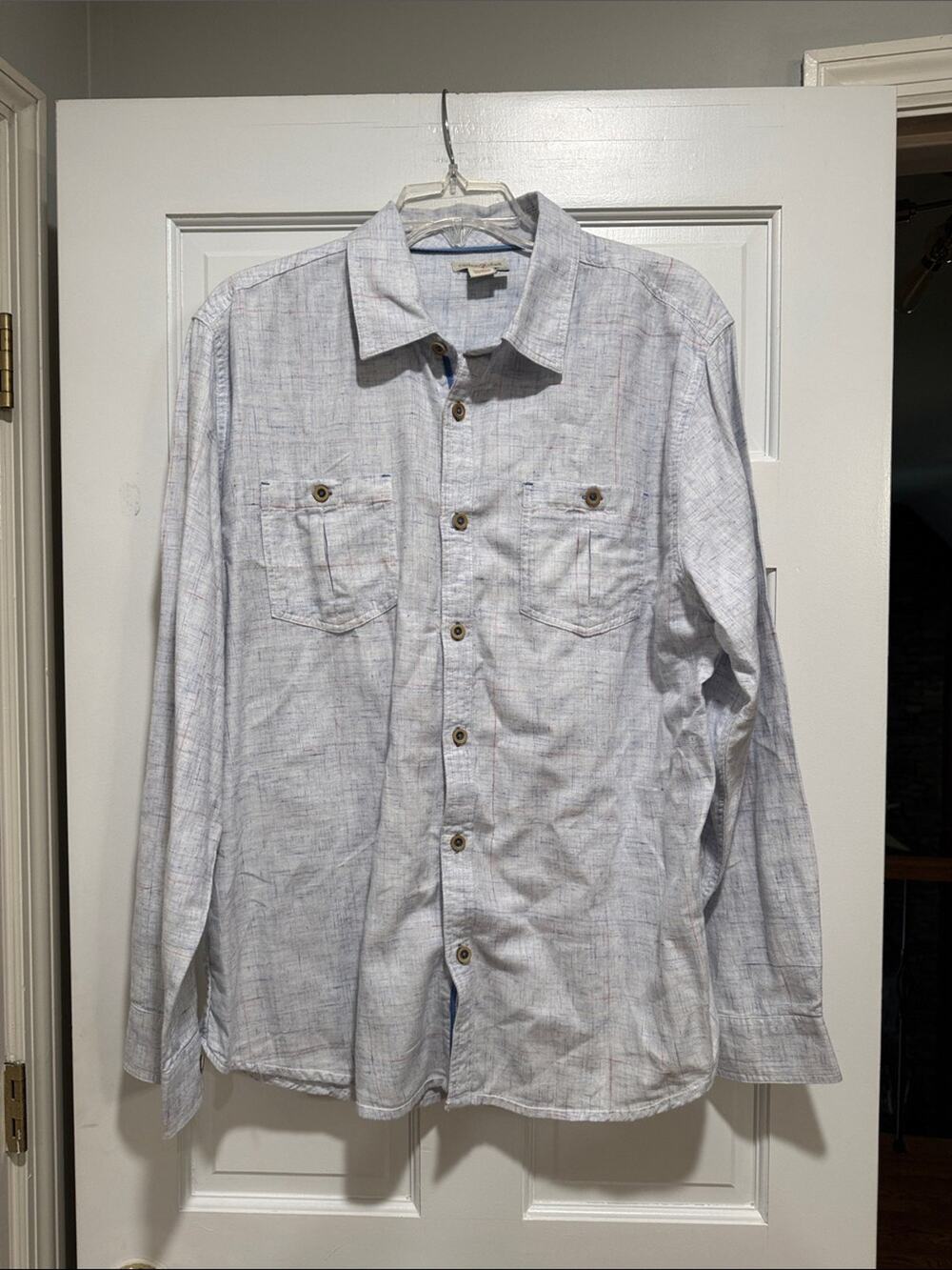 Carbon2Cobalt Men's Light Blue Casual Button-Down Shirt Chest Pockets large